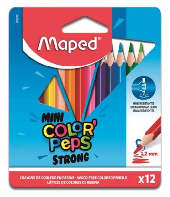 Színes ceruza készlet, háromszögletű, MAPED "Mini Color`Peps Strong", 12 különböző szín