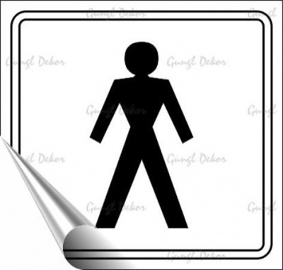 Információs matrica, 8,7x8,3 cm, toalett, férfi szimbólum, fehér/fekete