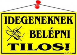 Információs tábla, 22,5x12,5 cm, "Idegeneknek belépni tilos!", sárga